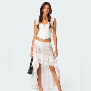 Edikted Sheer High-Low Ruffle Maxi Skirt